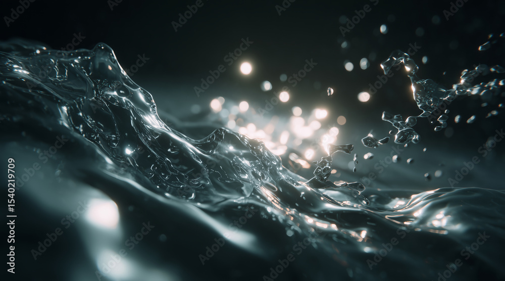 Aufkleber Liquid metal droplets transform dynamically, demonstrating the properties of smart materials such as shape memory alloys.