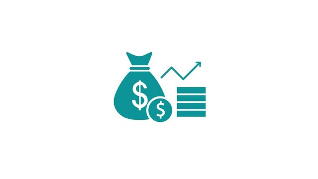 Wealth Accumulation icon. Money bag and dollar coin stacks. For business and payments presentation on background