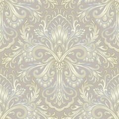 Damask style pattern, abstract floral pattern, grey, beige and white colors. Seamless floral pattern-750.
