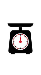 Black kitchen scale with red dial warning on white background
