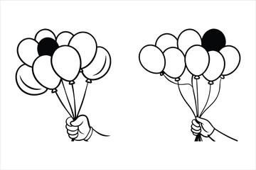 Hand Holding Bunch of Black and White Balloons vector