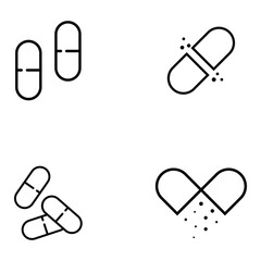 Capsule pill icon Flat simple outline set. Single open pill line icon, Pills Icon in trendy flat style isolated on white background. Tablet symbol for web site design, logo, app. Vector illustration.