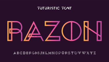 Colorful Creative Outline Double line monogram alphabet and tech fonts. Lines font regular uppercase and lowercase. Vector illustration.