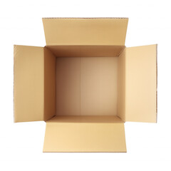 Open light brown cardboard box with transparent background