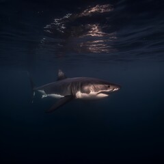 Naklejka premium Great white shark in the deep sea