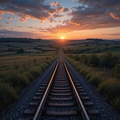 Tranquil Railroad at Sunrise