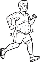 Determined overweight man running or jogging for exercise and weight loss
