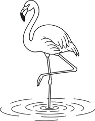 Elegant Flamingo in Water Outline Illustration for Coloring and Design Projects
