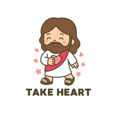 Kawaii Jesus with Hand on Heart Saying Take Heart