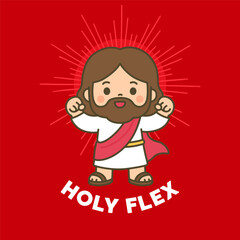 Powerful Cartoon Jesus Flexing Arms with Bold Holy Flex Message