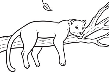 Relaxing Feline A Black and White Drawing of a Cougar in a Tree