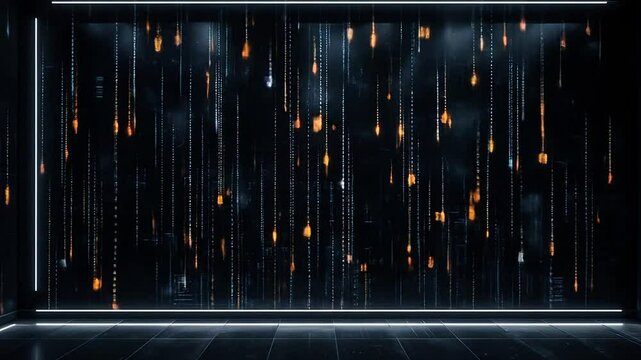 Binary sequences on abstract black wall with techno-futuristic accents