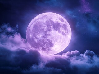 Celestial harmony: full moon with northern lights in mystical night sky