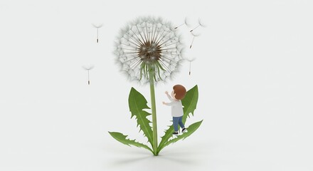 Pixelated Child Reaching for a Dandelion Seed on a Clean White Background Digital Art