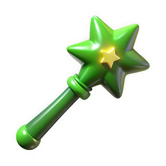 Obraz premium Green star wand cartoon magic stick isolated on transparent background