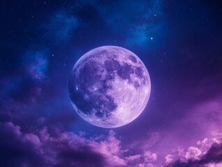 Captivating full moon with vibrant northern lights in night sky