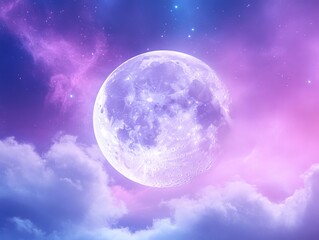 Celestial beauty: full moon and northern lights in mystical night sky