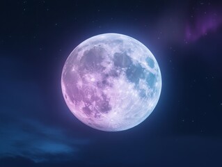 Enchanting full moon with northern lights in night sky for nature themed design