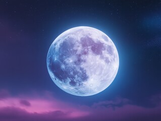 Full moon glow with northern lights in night sky atmosphere