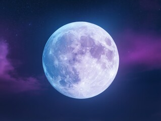 Enchanting full moon with northern lights in a starry night sky