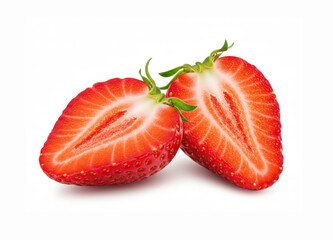Ripe strawberry halves isolated on white background