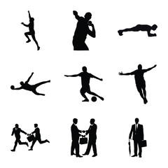 Sport And Business Silhouette Set Diverse Activity And Professional Poses Illustrations