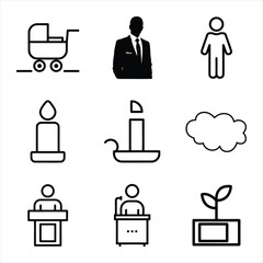 Set Of Minimalist Line Icons Representing Career Family Spirituality Growth And Public Speaking
