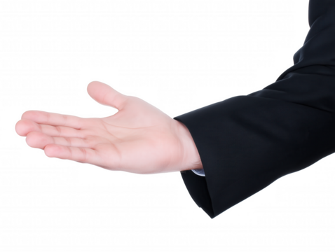 Female hand extended with palm facing upwards on transparent background