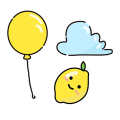 Fototapeta premium Balloon Cloud Lemon Cartoon Illustration Drawing Doodle