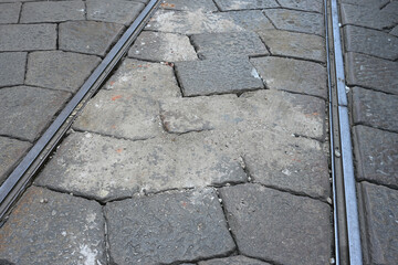 Tramway railway contruction site in Cordusio square, as the area  is undergoing a major redevelopment project.