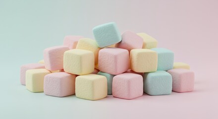 Pastel Cube Candies Sweet Treat Heap - A delightful pile of pastel-colored cube-shaped candies. Symbolizing sweetness, joy, playful treats, delightful moments, and pure happiness
