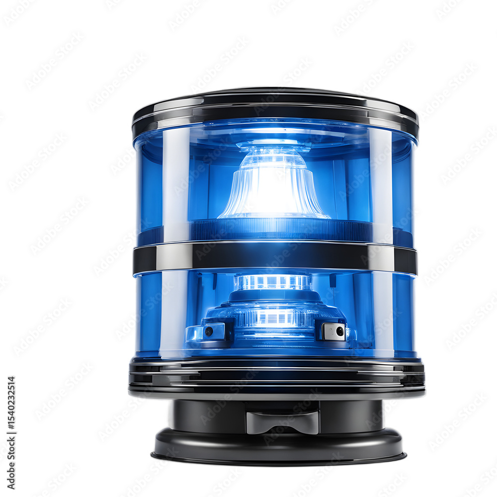 Poster a rotating blue emergency beacon light, isolated on a empty plain background