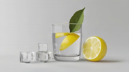 Refreshing Iced Lemon Drink with Natural Light and Ice Cubes
