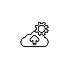 A minimalist line art icon depicts a cloud with an upward-pointing arrow inside, and a cogwheel or gear icon is positioned above and slightly to the right of the cloud, symbolizing cloud settings or s