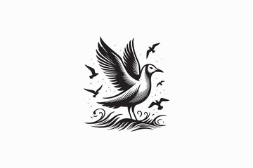 A Gull bird vector silhouettes image made by adobe illustrator with white color back round. eps