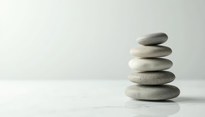 Stack of Smooth Grey Stones on Minimalist Background in Calm and Serene Atmosphere