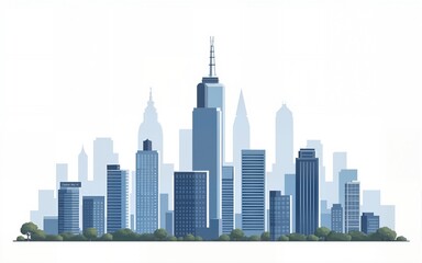 Obraz premium Modern City illustration isolated at white with space for text. Success in business, international corporations, Skyscrapers, banks and office buildings. High quality