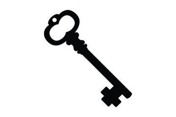Key icon vector silhouette, Vintage antique key silhouette black
