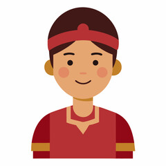Vector avatar of a young indigenous boy wearing traditional clothes and smiling, educational theme, flat design, white background