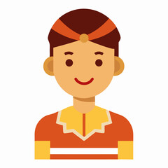 Vector avatar of a young indigenous boy wearing traditional clothes and smiling, educational theme, flat design, white background