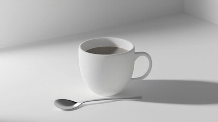 Minimalist Cup of Creamy Beverage with Spoon on Neutral Background