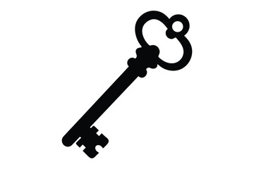 Key icon vector silhouette, Vintage antique key silhouette black