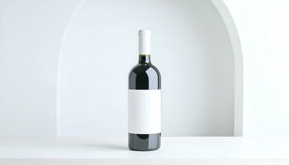 Red Wine Bottle Mockup with Blank Label on White Background