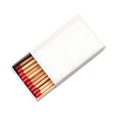 A close-up view of a partially open matchbox showcasing wooden matches with red tips against a black background ideal for design projects and product presentations.