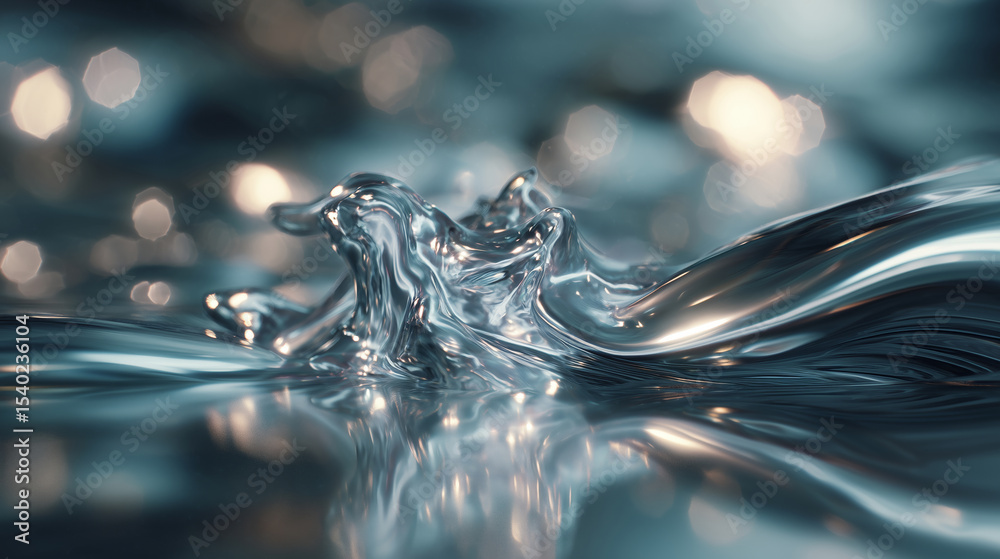 Poster A close-up view captures the fluid motion of liquid metal resembling mercury. This dynamic transformation highlights the unique properties of smart materials like shape memory alloys in action.