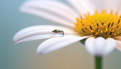 Small Insect on White Daisy Flower Close Up