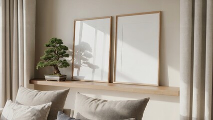 Japandi study space with bonsai and a calm neutral design theme