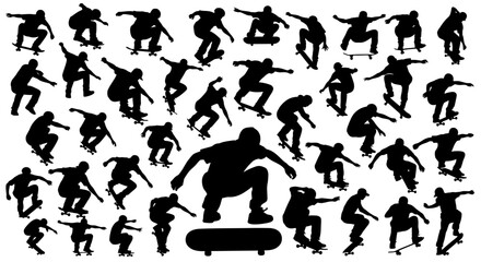 Fototapeta premium Collection of Skateboarder Silhouettes in Various Poses
