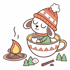 Creative SVG: Sleepy Lamb with sitting in a teacup ride in a Campfire Glow colored Camping trip theme