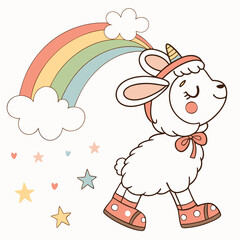 Creative SVG: Loving Lamb with wearing bunny slippers in a Pastel Rainbow colored Rainbow theme
